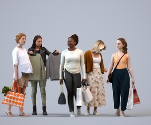 Basics_0196 - Shopping A set containing 5 models of female adults standing in casual attire