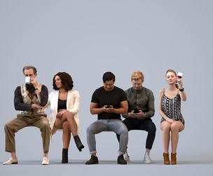 Basics_0200 - Sitting A set containing 5 models of male and female adults sitting in casual attire