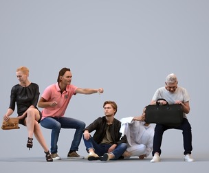 Basics_0207 - Sitting A set containing 5 models of male and female adults sitting in casual attire