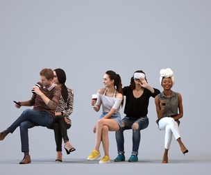Basics_0210 - Sitting A set containing 5 models of male and female adults sitting in casual attire