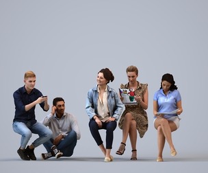 Basics_0212 - Sitting A set containing 5 models of male and female adults sitting in casual attire