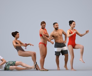Basics_0213 - Pool A set containing 5 models of male and female adults at the pool