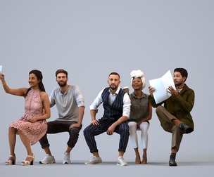 Basics_0222 - Sitting A set containing 5 models of male and female adults sitting in casual attire
