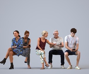 Basics_0223 - Sitting A set containing 5 models of male and female seniors sitting in casual attire
