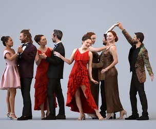 Basics_0224 - Dancing A set containing 5 models of male and female adults in formal attire in party