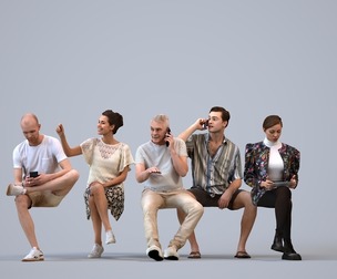 Basics_0229 - Sitting A set containing 5 models of male and female adults sitting in casual attire