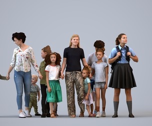 Basics_0230 - Kids A set containing 5 models of male and female children in casual attire