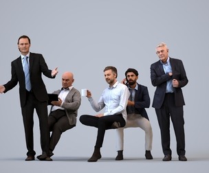 Basics_0231 - Business A set containing 5 models of male adults sitting in business attire in