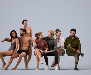 Basics_0237 - Mix A set containing 5 models of male and female adults sitting in casual attire in