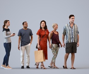 Basics_0240 - Walking A set containing 5 models of male and female adults walking in casual attire