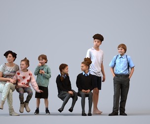 Basics_0244 - Kids A set containing 5 models of male and female teens standing