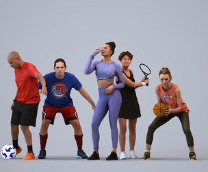 Basics_0246 - Sport A set containing 5 models of male and female adults standing in sport attire