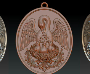 Pelican- Pendant- STL- Jewelry- Relief- Medal- CNC- Decor