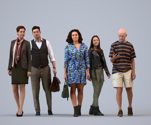 Basics_0253 - Walking A set containing 5 models of male and female adults walking in casual attire