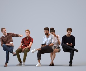Basics_0257 - Sitting A set containing 5 models of male and female adults sitting in casual attire