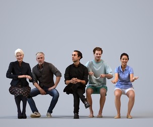 Basics_0259 - Sitting A set containing 5 models of male and female adults sitting in casual attire