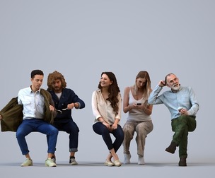 Basics_0261 - Sitting A set containing 5 models of male and female adults sitting in casual attire