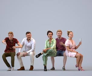Basics_0263 - Sitting A set containing 5 models of male and female adults sitting in casual attire