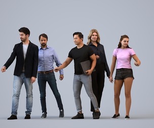 Basics_0265 - Door A set containing 5 models of male and female adults walking in casual attire in