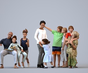 Basics_0278 - Kids A set containing 5 models of male and female children with parents