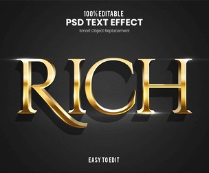 3D Rich PSD Fully Editable Text Effect. Layer Style PSD Mockup Template