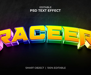 3D Raceer PSD Fully Editable Text Effect. Layer Style PSD Mockup Template