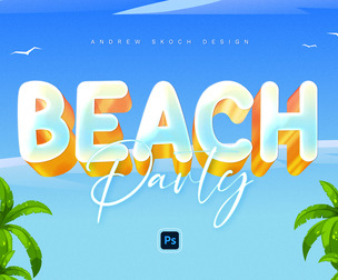 3D Beach PSD Fully Editable Text Effect. Layer Style PSD Mockup Template