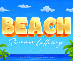3D Beach PSD Fully Editable Text Effect. Layer Style PSD Mockup Template