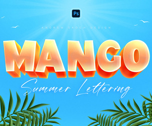 3D Mango PSD Fully Editable Text Effect. Layer Style PSD Mockup Template