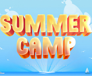 3D Summer Camp PSD Fully Editable Text Effect. Layer Style PSD Mockup Template
