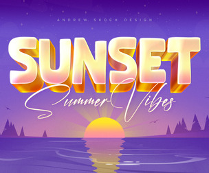 3D Sunset PSD Fully Editable Text Effect. Layer Style PSD Mockup Template