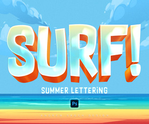 3D Surf PSD Fully Editable Text Effect. Layer Style PSD Mockup Template
