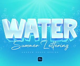 3D Water PSD Fully Editable Text Effect. Layer Style PSD Mockup Template