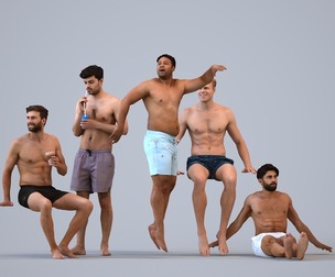 Basics_0285 - Pool A set containing 5 models of male adults at the pool or beach
