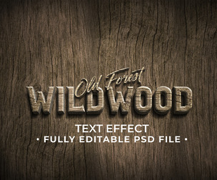 3D Old Forest Wild Wood PSD Fully Editable Text Effect. Layer Style PSD Mockup Template