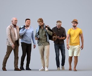 Basics_0286 - Walking A set containing 5 models of male adults walking in casual attire in public