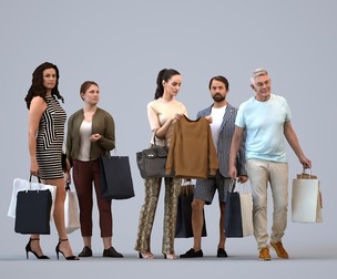 Basics_0290 - Shopping A set containing 5 models of male and female adults standing in casual attire
