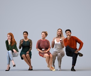Basics_0291 - Sitting A set containing 5 models of male and female adults sitting in casual attire