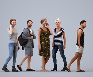 Basics_0293 - Walking A set containing 5 models of male and female adults walking in casual attire