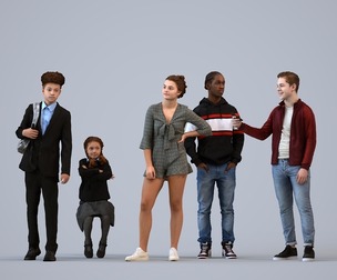 Basics_0296 - Kids A set containing 5 models of male and female teens standing in casual attire