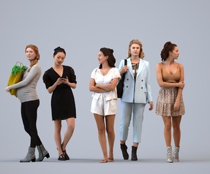 Basics_0301 - Walking A set containing 5 models of female adults walking in casual attire in public