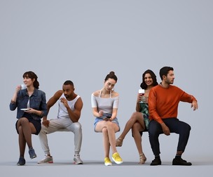 Basics_0322 - Sitting A set containing 5 models of male and female adults sitting in casual attire