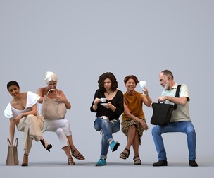 Basics_0325 - Sitting A set containing 5 models of male and female adults sitting in casual attire