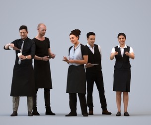 Basics_0327 - Hospitality A set containing 5 models of male and female adults working in the