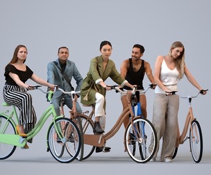 Basics_0329 - Cycling A set containing 5 models of male and female adults in casual attire in