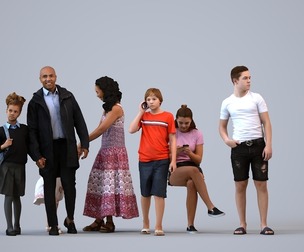 Basics_0332 - Kids A set containing 5 models of male and female teens in casual attire in public