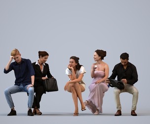 Basics_0336 - Sitting A set containing 5 models of male and female adults sitting in casual attire