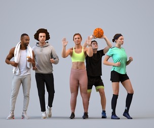 Basics_0350 - Sport A set containing 5 models of male and female adults standing in sport attire