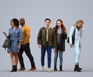 Basics_0354 - Walking A set containing 5 models of male and female adults walking in casual attire