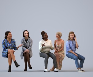 Basics_0357 - Sitting A set containing 5 models of female adults sitting in casual attire